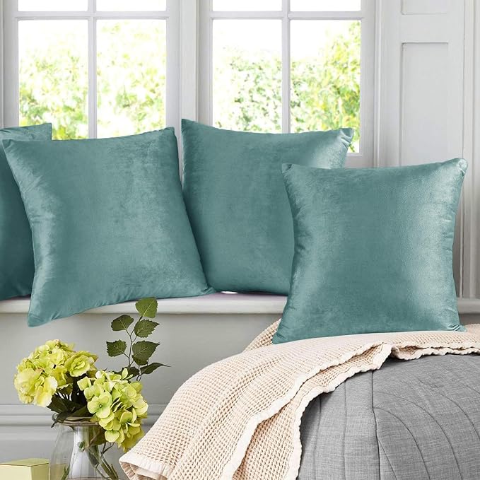 Nestl Throw Pillow Covers, Cozy Velvet Decorative Pillow Covers 12 x 20 Inches, Soft Solid Couch Pillow Covers for Sofa, Bed and Car, Set of 2 - Teal