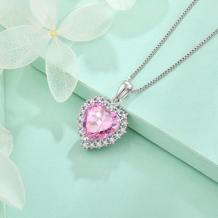 STARCHENIE 925 Sterling Silver Heart Birthstone Pendant Necklace for Women | Genuine 925 silver pendant, heart birthstone, love heart design, 925 silver 18+2" adjustable chain