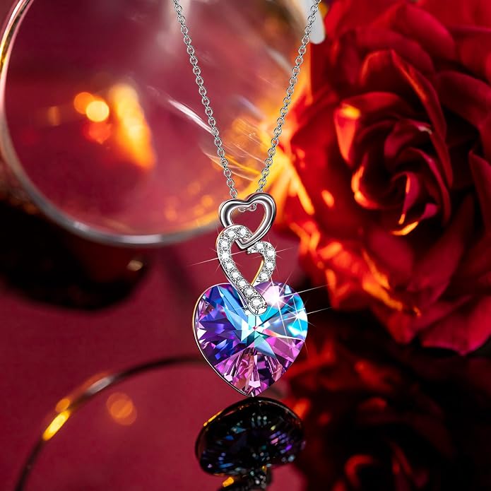 14K White Gold Plated Heart Crystal Necklace for Women, Gift Packaging Included for Your Special Her, Hypoallergenic for Sensitive Skin