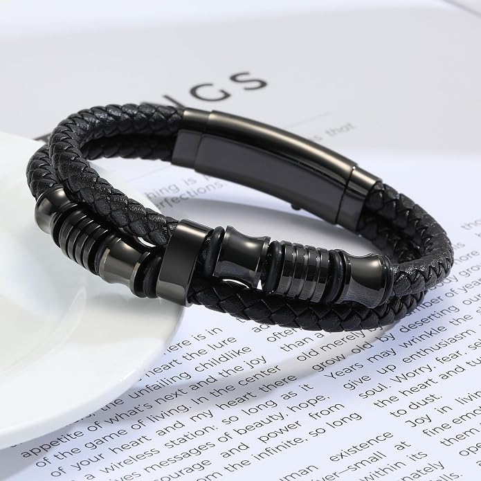 VNOX Men's Inspirational Mantra Engarved Handmade Braided Leather Adjustable Cuff Bangle Bracelet Encouragement Motivational Gift for Men
