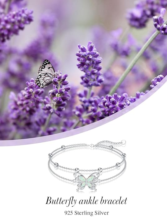 Ankle/Bracelet for Women Sterling Silver Sea Turtle/Butterfly/Mustard Seed/Sister/Sunflower/Elephant Gifts for Birthday Summer Beach Jewelry for Mom Wife Daughter Friend