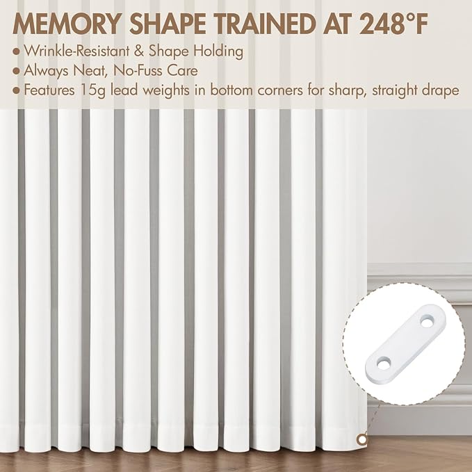 MIULEE Pinch Pleated 100% Blackout Curtains 40"x102" Long White 4 Panel Set | Thick Linen, Memory Trained Pleat, Back Tab Double Layer Drapes, Thermal Insulated, Curtain for Bedroom Living Room Darkening