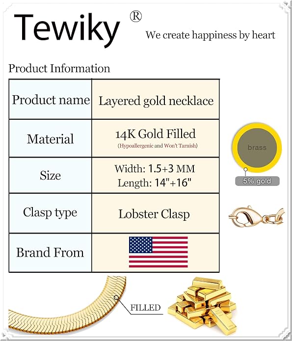Tewiky Layered Necklaces for Women Non Tarnish- Chunky 14k Gold Plated Herringbone/Snake/Rope/Box/Cuban Link Chain for Women Waterproof Layering Stack Choker Necklace Trendy Dainty Tarnish Free Jewelry Set