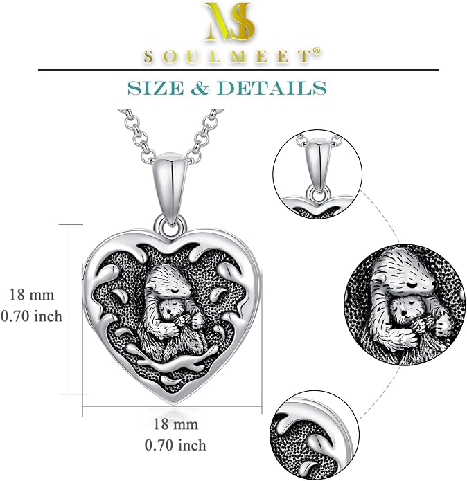 SOULMEET Personalized Silver Locket Necklace That Holds Pictures Photo Keep Someone Near to You, Memorial Custom Lockets Necklaces Letters Engraving for His Her
