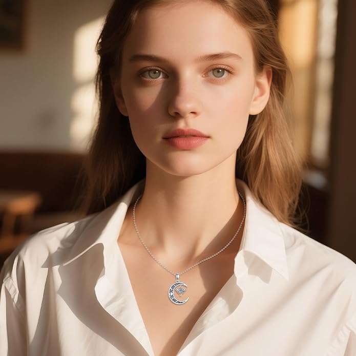 Sun and Moon Necklace 925 Sterling Silver Sun Moon Pendant Gemstone Jewelry Gifts for Women