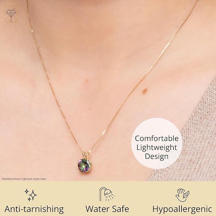 MAX + STONE Cushion Cut Gemstone Necklace | 8mm Solitaire Birthstone Necklace for Women | Gemstone Pendant Necklaces with 18 inch Box Chain