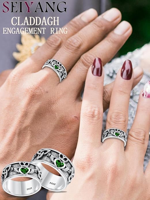 Seiyang Claddagh Ring 925 Sterling Silver Celtic Ring Jewelry Irish Band Gift for Men Women (with Gift Box)