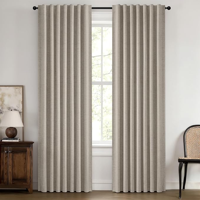 MIULEE 100% Blackout Linen Curtains 42 x 84 Inch Pebble Taupe 2 Panels | Thermal Insulated, Room Darkening Drapes for Bedroom Living Room, Back Tab Rod Pocket Pinch Pleated, Solid Luxury Decor