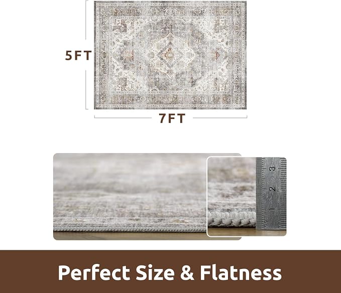 AMOAMI-Area Rug 5X7 Rugs for Living Room-Vintage Soft Grey Rugs for Bedroom-Non Slip Carpet-Machine Washable Rug for Dining Room Living Room Bedroom Office Under Table