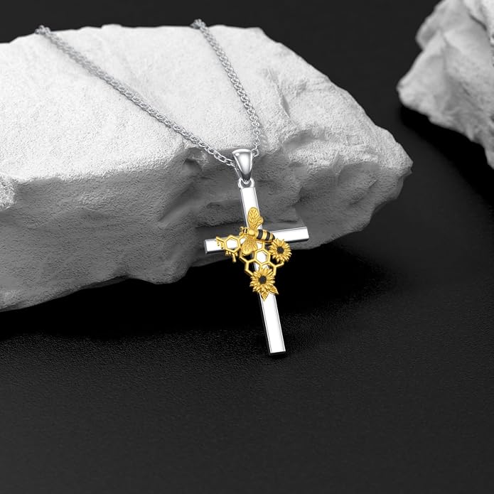 Cross Necklace for Women 925 Sterling Silver I Love You Necklace Religious Jewelry with Gift Box for Mother Daughter