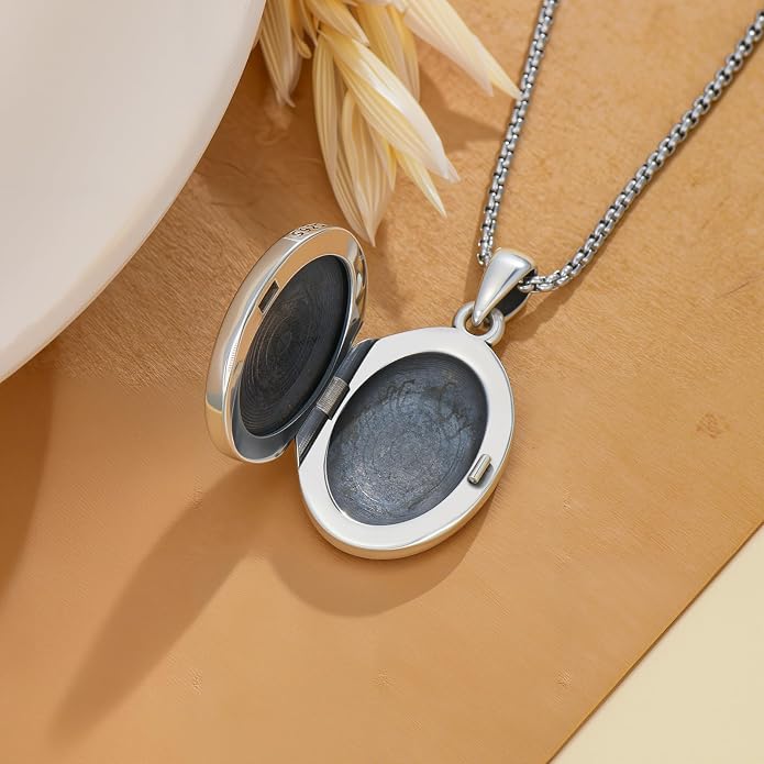 PELOVNY Locket Necklace That Holds Pictures 925 Sterling Silver Photo Locket Pendant Birthday Christmas Memorial Jewelry Gifts for Women Men