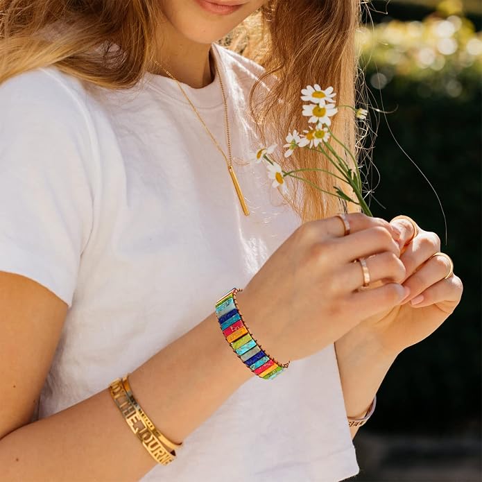 Plumiss Women Boho Handmade Natural Stone Crystal Leather Bead Wrap Bracelets Collection