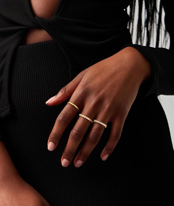KAERUN Stackable Gold Rings for Women Non Tarnish Dainty 14K Gold Plated Stacking Rings Cubic Zirconia Thumb Ring Set Trendy Statement Wedding Bands Promise Engagement Rings for Women Size 6-10