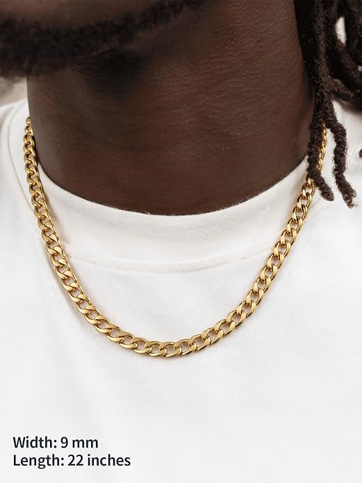 U7 Cuban Link Chain for Men Women Stainless Steel Curb Necklace, 7/9/12/15 MM Chunky Chain Silver/Gold/Black Mens Hip Hop Jewelry 18''-30''
