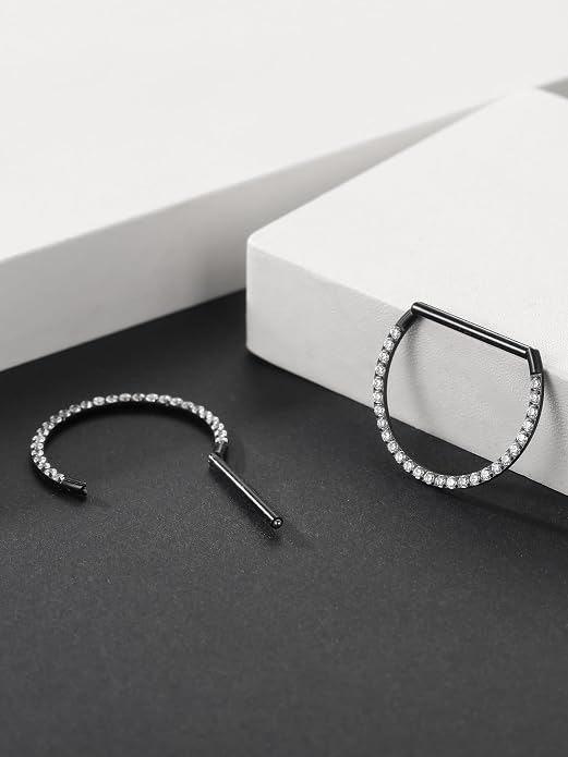 Oveta Titanium D Shaped Nipple Rings 14G for Nipple Piercing Jewelry Higned Segment Clicker Ring Hoops 11mm 12mm 14mm for Women Men, Silver Gold Black, 2PCS