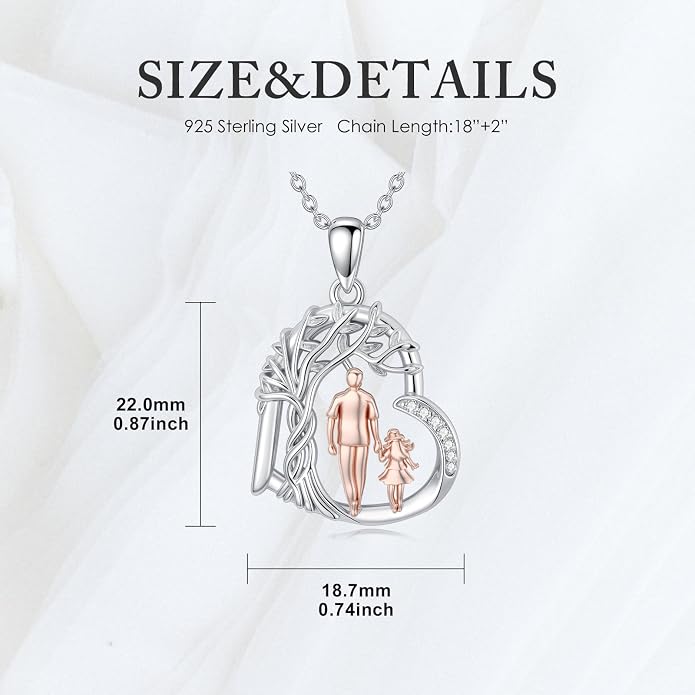 PROESS S925 Sterling Silver Daughter Heart Pendant Necklace from Dad Mom I Love You Forever Jewelry