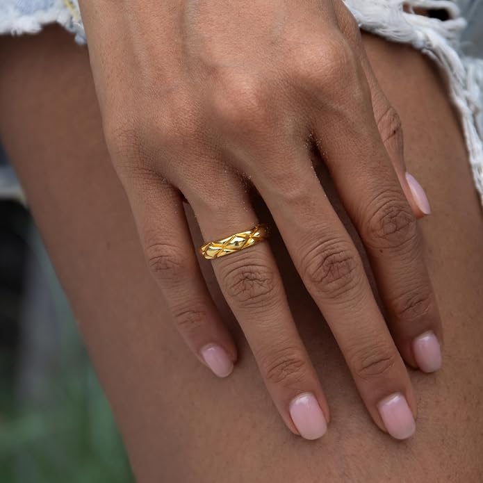 STORYJEWELLERY Gold Plated Chunky Rings, Gold Plated Rings for Women, Ring Bands for Women, Thick Statement Ring