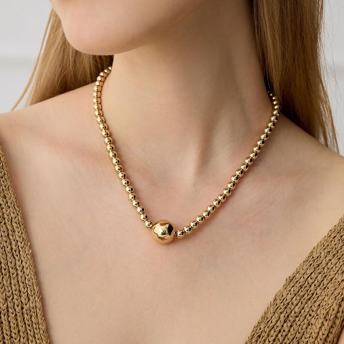 COBI Paperclip Chain Necklace for Women,Beaded Necklace,18K Gold /925 Sterling Silver Plated,Chunky Link Chain Necklace for Daily Wear,Ideal Gift for Her 17"