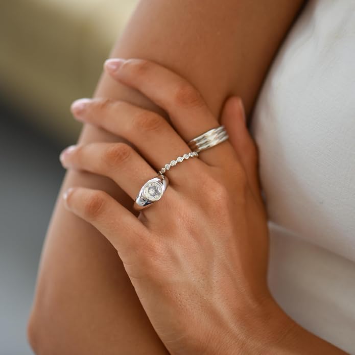 Women's Wide Band Round-Cut 2 Carat CZ Ring | Large Gold Chunky Bezel Halo Statement Ring