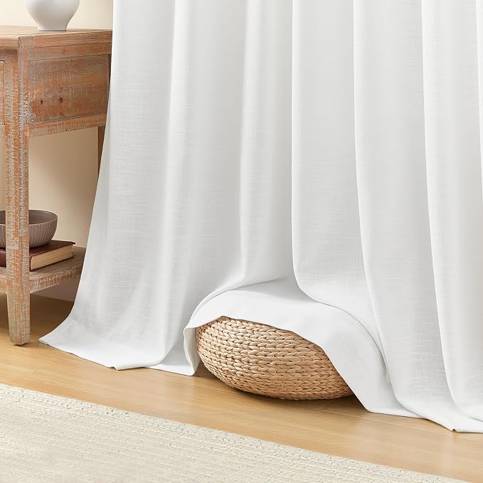 IVAPUPU Snow White Pinch Pleated 84 Inch Curtains for Living Room, Semi Sheer Privacy Linen Blend Curtain Modern Memory Trained Back Tab Drapes with Rings Hooks for Bedroom Office, 2 Panels, W40xL84