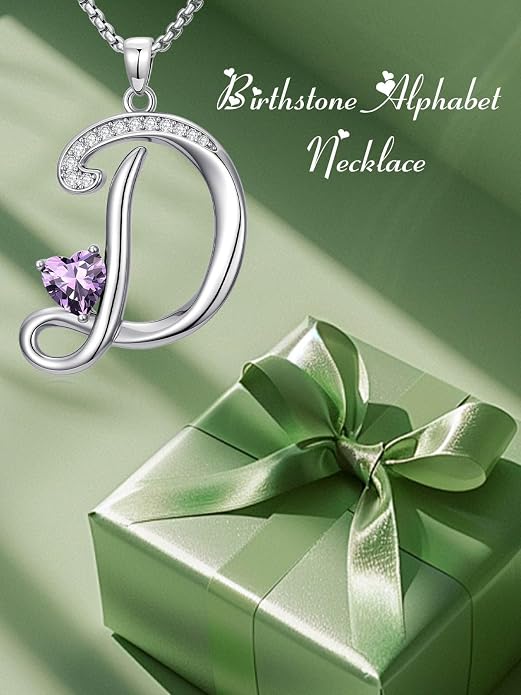 Birthday Gifts for Women Alphabet A to Z Initial Birthstone Pendant Necklaces for Women - 18k White Gold Plated Personalized Name Jewelry Anniversary Graduation Gifts for Wife Her Daughter Girlfriend(with Gift Box)