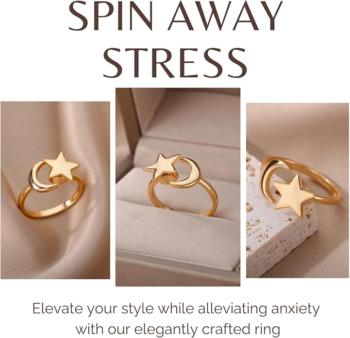 Halukakah 18K Gold/Platinum Plated Anxiety Spinning Ring: Stylish Diamond Heart Stress Relief Jewelry with Beads Spinner,Himalaya Salt Added,Size Adjustable,Gift for Women,Teens,Girls,Daughter,and Mom