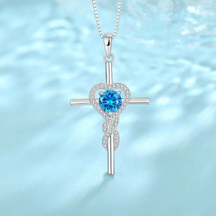 Cross Necklace for Women 925 Sterling Silver Infinity Birthstone Pendant Necklace Religious Christian Jewelry Gifts Wife Mom Her