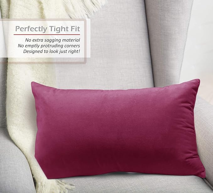 Nestl Throw Pillow Covers, Cozy Velvet Decorative Pillow Covers 12 x 20 Inches, Soft Solid Couch Pillow Covers for Sofa, Bed and Car, Set of 2 - Magenta