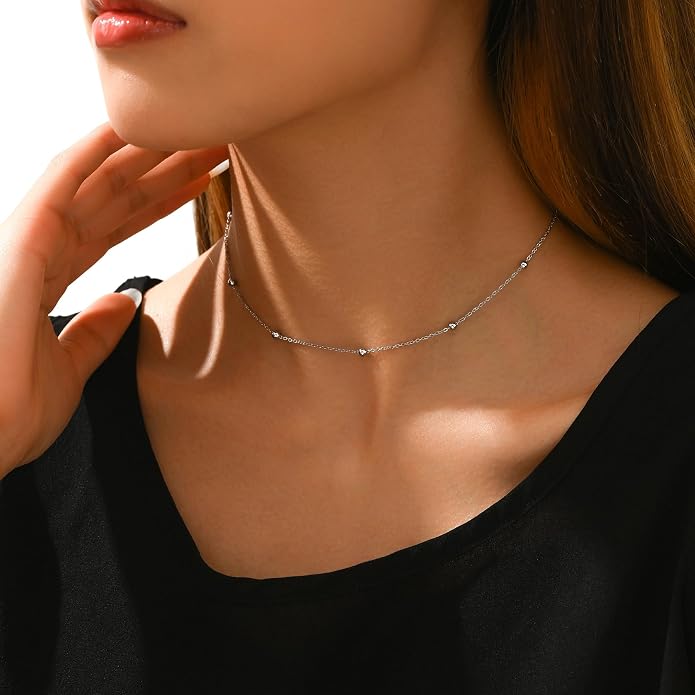 Gold Chain Necklace for Women Dainty Simple Satellite Beaded Twisted Chain Choker Necklace Everyday Jewelry Christmas Gifts