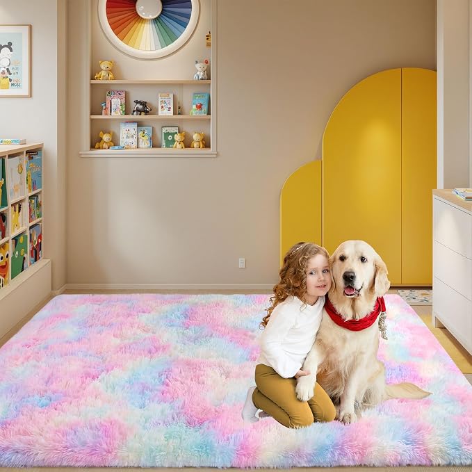 Sour Lemon Area Rugs 9x12 Living Room Bedroom, Large Fluffy Shag Rug | Shaggy Carpet, Soft Plush Furry Bedside Rugs, Anti Slip, Washable Area Modern Rugs Floor Mat for Kids Girls Boys Living Room