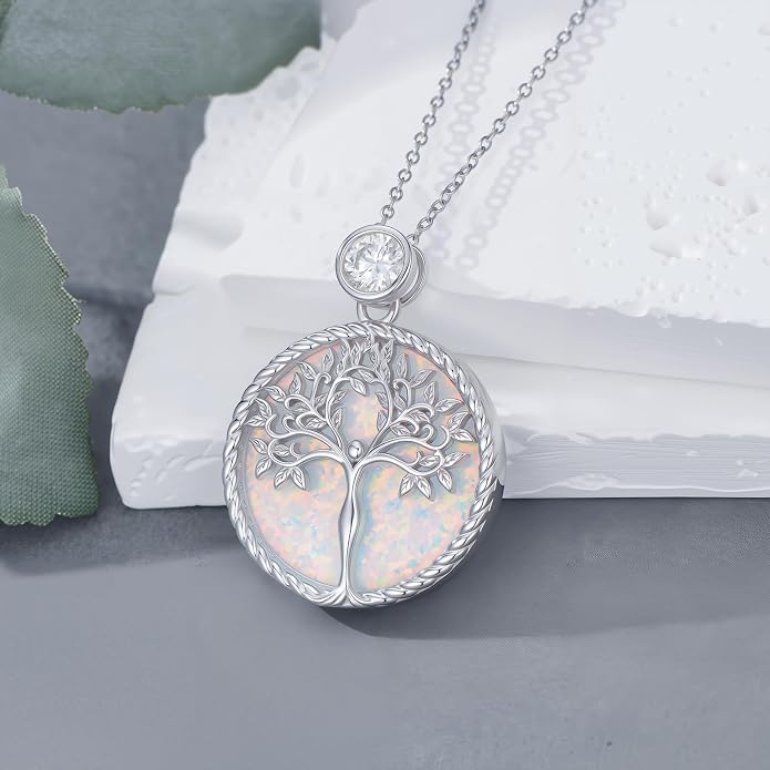 Tree of Life Moissanite Necklace, 925 Sterling Silver 0.5 Carat Moissanite Abalone Shell/Opal/Black Onyx/Turquoise/Malachite/Tiger Eye Stone Tree of Life Pendant Necklaces Jewelry Gift for Women Mom