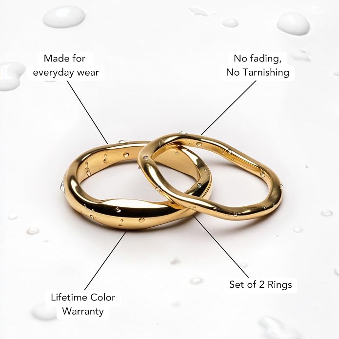 Gold Rings for Women Men Non Tarnish, Waterproof Chunky 14K Gold Plated Dainty Stackable Rings Trendy Statement Pinky Thumb Rings Engagement Eternity Wedding Band Ring Stacking Gold Jewelry Size 3 4 5 6 7 8 9 10 11