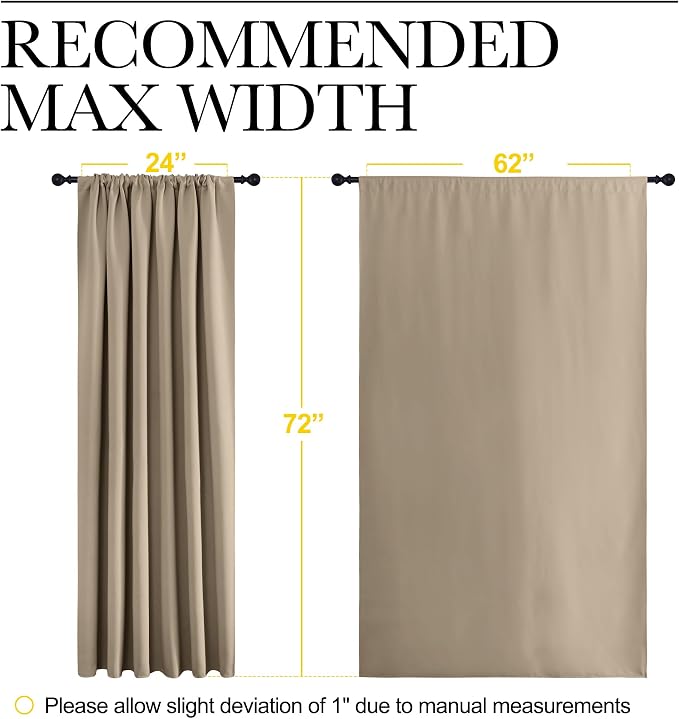 NICETOWN 2 Panels Blackout Curtains, Rod Pocket Window Curtains Room Darkning Drapes for Bedroom/Living Room, Thermal Insulated Solid Draperies for Home Office/Study, 62 by 72-Inch, Soft Taupe