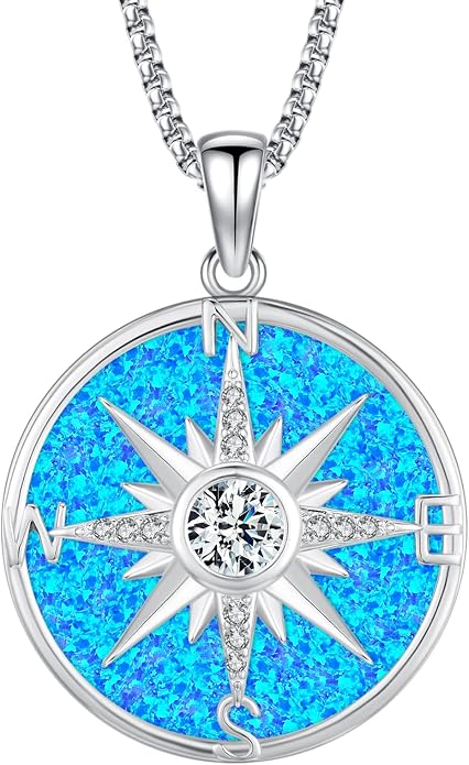 Compass Necklace for Women Men 925 Sterling Silver Pendant Urn Necklaces for Ashes Picture Locket Necklace Anchor Necklace Viking Necklace Crystals CZ Moonstone Abalone Shell Turquoise Compass Jewelry