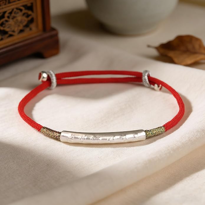 Om Mani Padme Hum Bracelet, Handmade Tibetan Buddhist Mala Bracelet with Six True Words Mantra for Protection, Good Luck & Positive Karma, Adjustable Red or Black String Bracelet for Women & Men