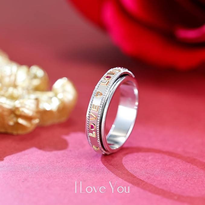Fidget Ring Spinner Ring for Anxiety Women Men Daughter Real S925 Sterling Silver Fidget Ring
