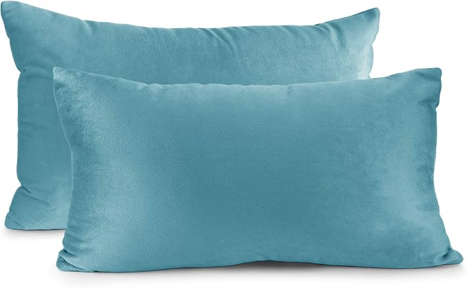Nestl Throw Pillow Covers, Cozy Velvet Decorative Pillow Covers 12 x 20 Inches, Soft Solid Couch Pillow Covers for Sofa, Bed and Car, Set of 2 - Beach Blue