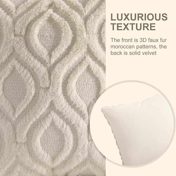decorUhome Beige Faux Fur Soft Throw Pillow Covers 18x18 Set of 4 | Fall Neutral Decorative Plush Couch Pillow Covers, Accent Modern Farmhouse Neutral Pillow Cases for Sofa Bed Living Room