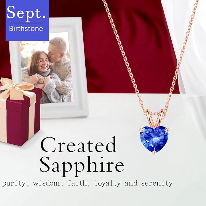 SMILEST Dainty Heart Birthstone Necklace for Women, 925 Sterling Silver Necklace Sparkling Heart Pendant, Anniversary Birthday Gifts for Women Mom Wife Daughter Girlfriend Grandma