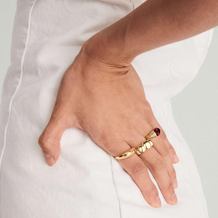 Chunky Dome Rings for Women and Men Cute Fat Puffy Statement Thumb Band High Polished Comfort Bubble Stackable Ring Size 5-10（Gold and Silver）