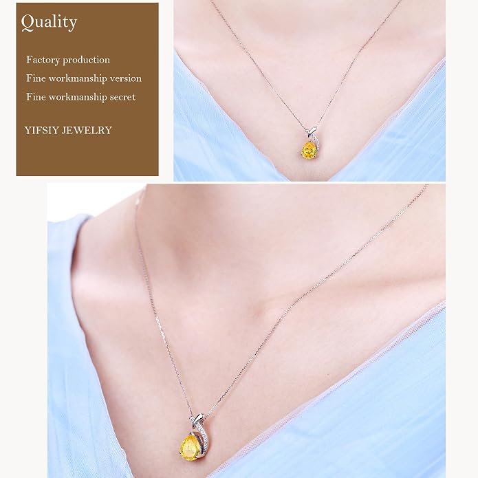 Teardrop Birthstone Necklace for Women,925 Sterling Silver Pear Cut Zircon Gemstone Pendant Necklace for Birthday Engagement Anniversary Wedding Jewelry