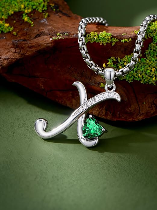 Birthday Gifts for Women Alphabet A to Z Initial Birthstone Pendant Necklaces for Women - 18k White Gold Plated Personalized Name Jewelry Anniversary Graduation Gifts for Wife Her Daughter Girlfriend(with Gift Box)