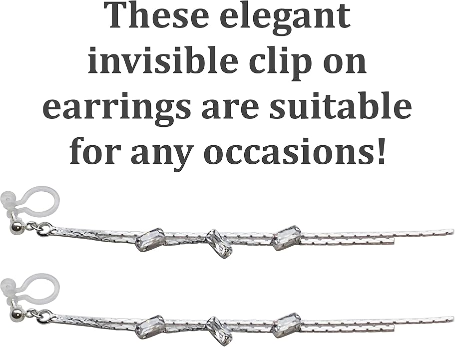 Comfortable Stick Invisible Clip On Earrings Gold Dangle Long Waved Threader Bar Clip-On Non Pierced Earrings Silver For Women,…