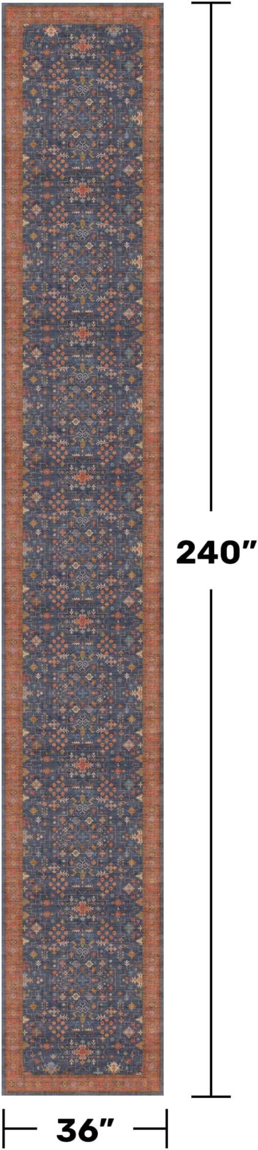 Hazo Haus Washable 3x20 Extra Long Hallway Runner Rug, Navy Blue Large Kitchen Floor Rug Indoor, Non-Slip Stain & Fade Resistant, Vintage Boho Floral Décor