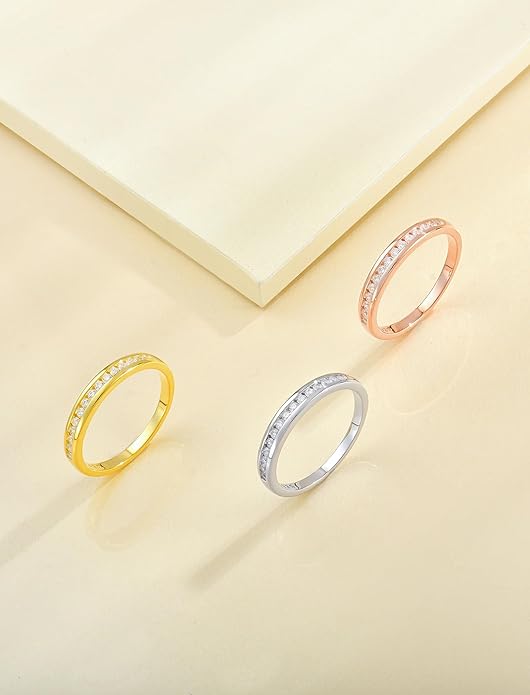 YL Stackable Rings 925 Sterling Silver Halo Birthstone Eternity Bands Jewelry for Women