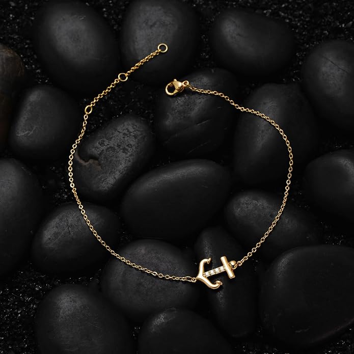 LOYATA Dainty Ankle Bracelet,14K Gold Plated Tiny Bead Anklet Dainty White Cubic Zirconia Cross Tassel Foot Chain Cute Lucky Moon Evil Eye Foot Jewelry Boho Anklets for Women