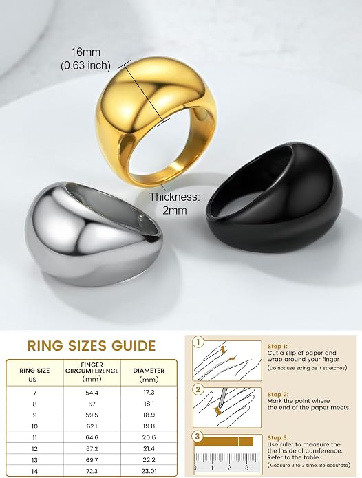 GOLDCHIC JEWELRY Chunky Dome Ring for Women, Stainless Steel Bold Stacking Croissant Statement Ring For Men (Size 7-12, Custom)