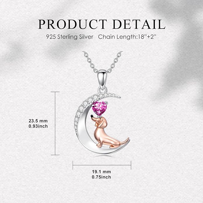 PROESS Animal Birthstone Necklace 925 Sterling Silver Otter/Axolotl/Hippo/Elephant/Dachshund/Monkey/Red Panda Pendant Necklace Animal Birthstone Jewelry Gifts for Women