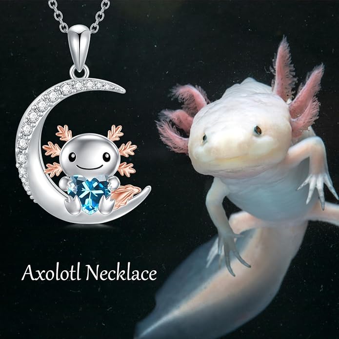 PROESS Animal Birthstone Necklace 925 Sterling Silver Otter/Axolotl/Hippo/Elephant/Dachshund/Monkey/Red Panda Pendant Necklace Animal Birthstone Jewelry Gifts for Women