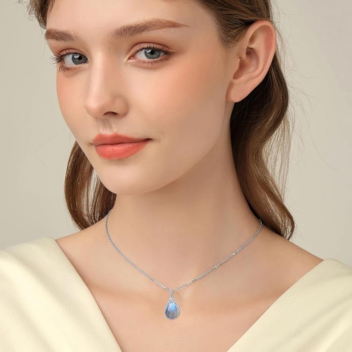 HPQQ Teardrop Necklace 925 Sterling Silver Filigree Gemstone Pendant Necklace Fine Jewelry Birthday Mother's Day Gifts for Women Her Mom